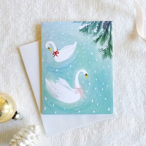 Carte de correspondance pour les Fêtes Cygnes nageurs