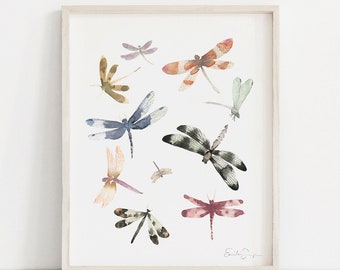 Dragonflies Art Print | Dragonfly Print, Insect Print, Insect Wall Art, Dragonfly Wall Art, Giclée Print, Water color Art Print, Nursery Art