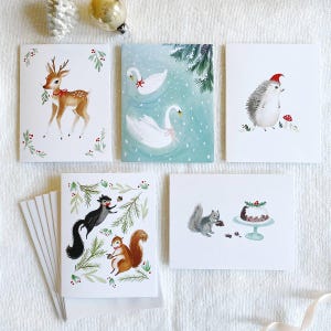 Lot de 10 cartes de correspondance pour les fêtes, paquet de cartes de Noël illustrées, animaux de la fête, cartes d'art animalier, cartes d'animaux de la forêt, cartes de saison