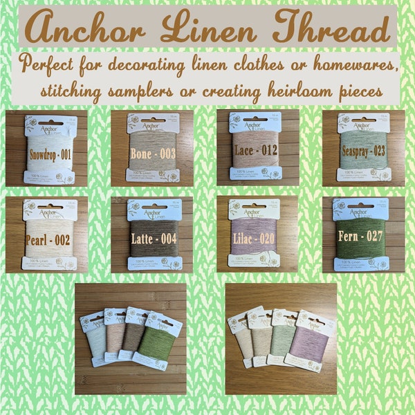 Anchor Linen Premium Embroidery Thread  | 15m Card | 100% Linen | Adaptable 6-strand | Needlework Cross-stitch Dorset Buttons