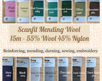 Mending Darning Wool Thread | Scanfil 15m Card | 55/45 Wool Nylon Blend | Perfect for re-enforcing, mending, button making, toy making