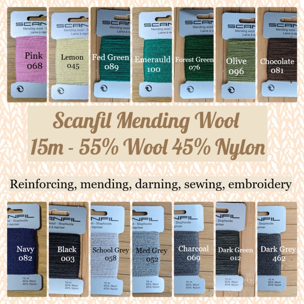 Mending Darning Wool Thread | Scanfil 15m Card | 55/45 Wool Nylon Blend | Perfect for re-enforcing, mending, button making, toy making