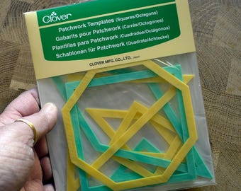 Patchwork Templates, Squares Octagons Set, Clover, Quilting Templates, 7 Pieces