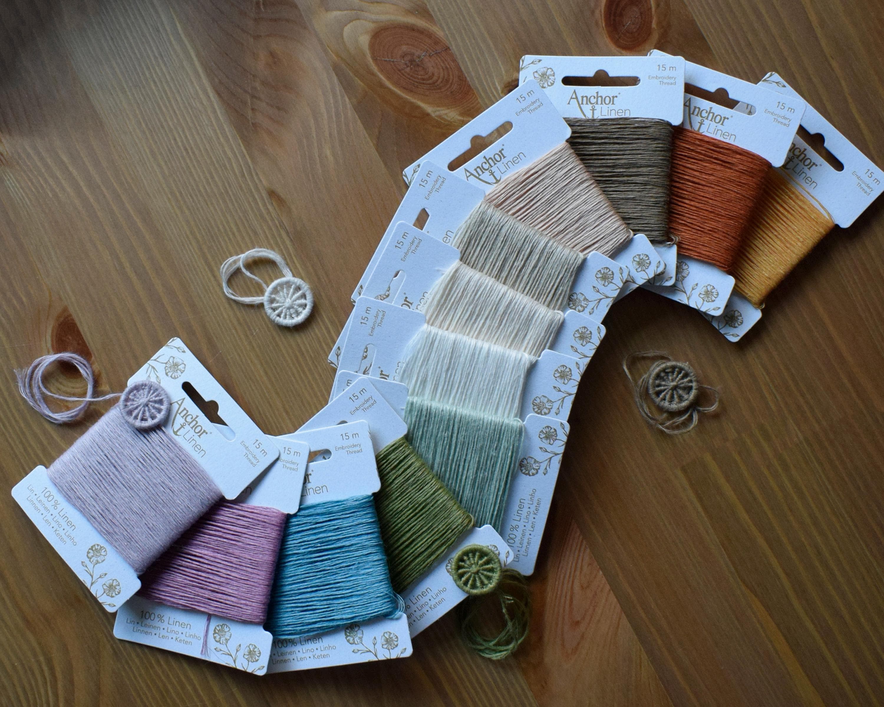 100% Linen Embroidery Thread Anchor Premium | 15m Card | Adaptable 6-strand | Needlework Cross-stitch Dorset Buttons
