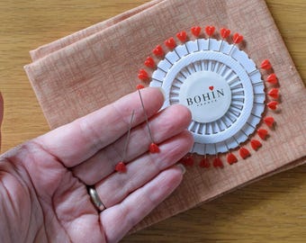 Red Heart Dressmaker Pins: Bohin France, 38mm x 0.6mm - Wheel of 30 pieces