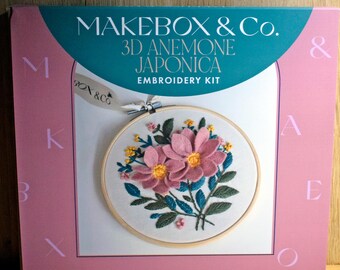 3D Anemone Japonica Embroidery Kit with Hoop, Beginner Hand Sewing Craft, MakeBox & Co