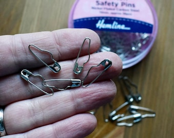 Button Safety Pins | 19mm 50 Pieces in Storage Box | Nickel Plated Carbon Steel | Makes Non Washable Shank Buttons Removable Interchangeable