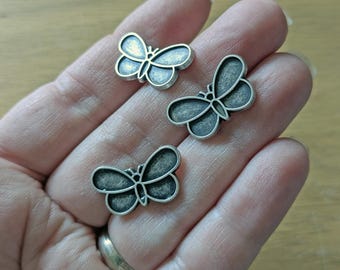 Butterfly Metal Buttons Pack of 3 - Antique Silver Finish - 22mm -  Shank