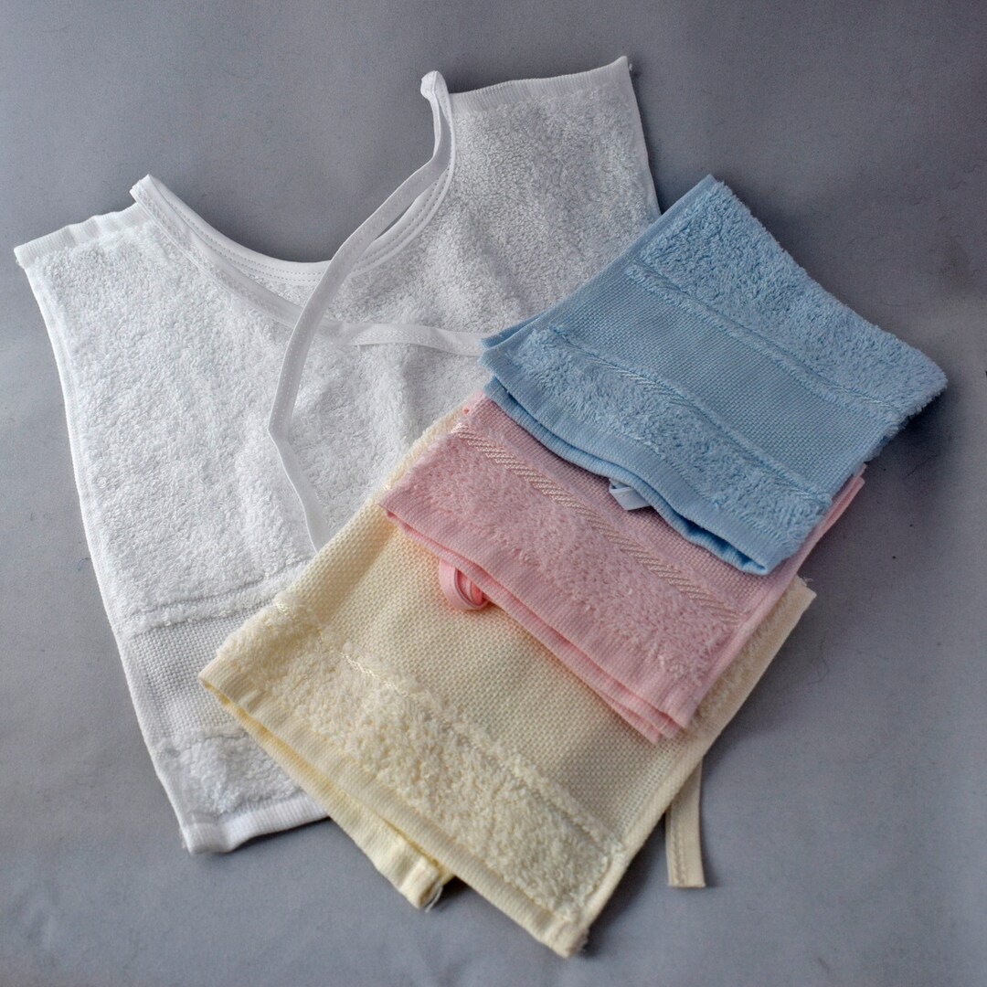 Baby Bib Blank Towelling With 18ct Aida Canvas Strip White Ecru Lemon