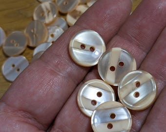 Vintage Peach Striped Round Buttons, 15mm, 2-hole - Set of 5