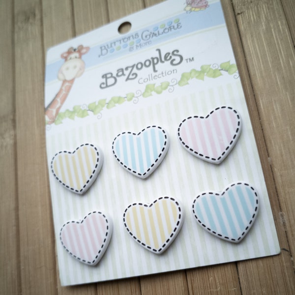 Buttons Heart Shaped | Multi-coloured Stripes | Craft Sewing | BaZooples (tm) Collection | Buttons Galore & More