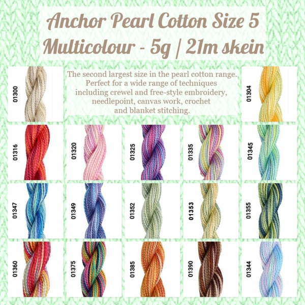 Ancre en coton perlé 5 | 1300 1304 1316 1352 1353 1360 1385 1390 | Multicolore mercerisé | 21 min 5 g | Broderie Dorset Boutons Crochet