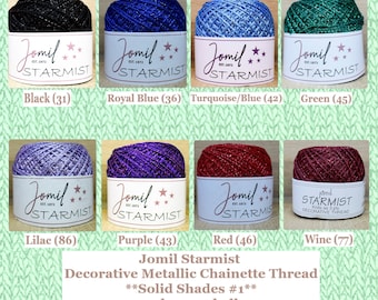 Starmist 3-Ply Decorative Thread Solid Colours | 80m 20g | Metallic Sparkly Chainette Yarn | Jomil