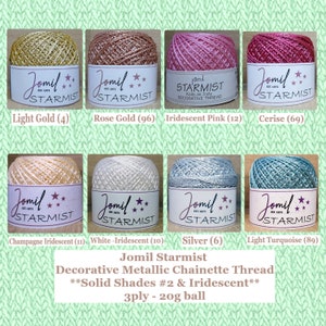 Starmist 3-ply Decorative Thread Solid & Iridescent Colours | 80m 20g | Metallic Sparkly Chainette Yarn | Jomil