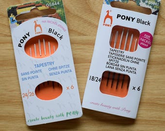 Hand Sewing Tapestry Needles 18/24 or 24/26 Without Nickel | Long Eye Blunt Point | Pony Black With White Eye