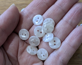 White Vintage Buttons with Mother of Pearl Effect Pack of 10 | 11mm 2-Hole Round
