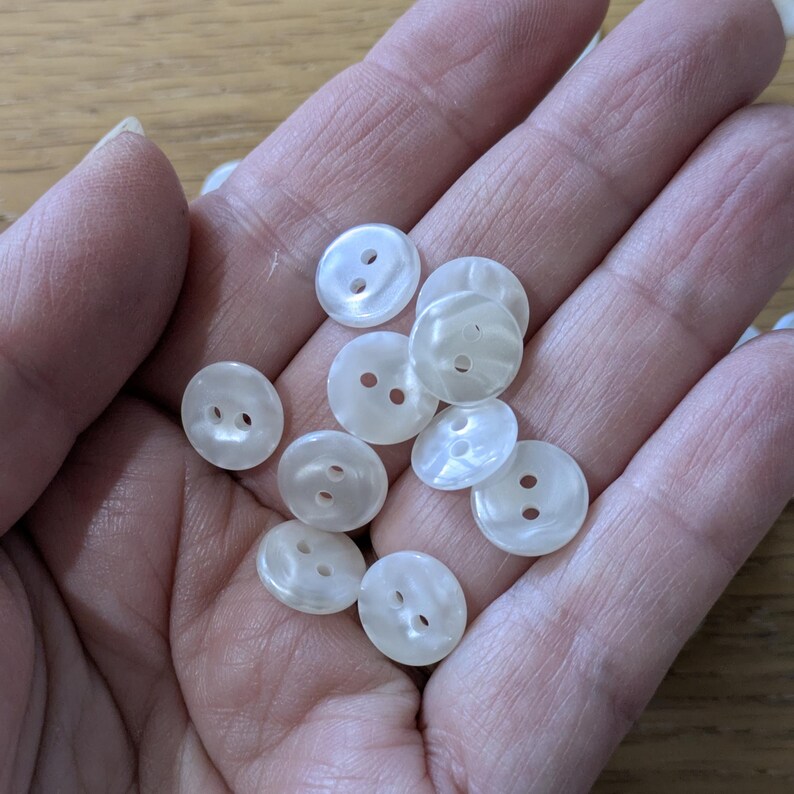 Subtle Filled Buttons White Vintage Buttons With Mother of Pearl Effect Pack of 10 | 11mm 2 ...