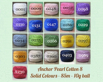 Pearl Cotton Size 8 | Mercerized Perlé | Anchor | 10g 85m Ball | Non-divisible Thread | Embroidery Crochet Dorset Buttons Tatting Hardanger