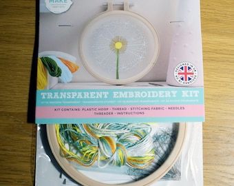 Transparent Embroidery Kit, Dandelion, Beginner Stitch Kit, Hand Sewing Craft