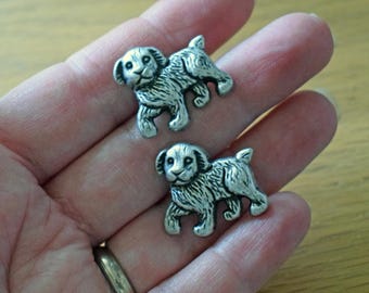 Dog Metal Buttons Pack of 2 - Antique Silver Finish - 25mm - Shank  Style