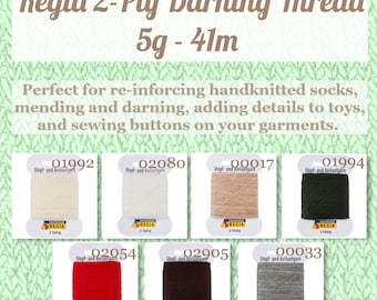 Mending Darning Wool Thread | Regia 2-Ply | 5g 41m | 75/25 Wool Polyamide Blend | Perfect for mending and re-enforcing