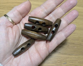 Wooden Toggle 40mm Pack of 5 | Smooth Natural Dark Wood | Adults Knits and Coats and Homeware Accessories