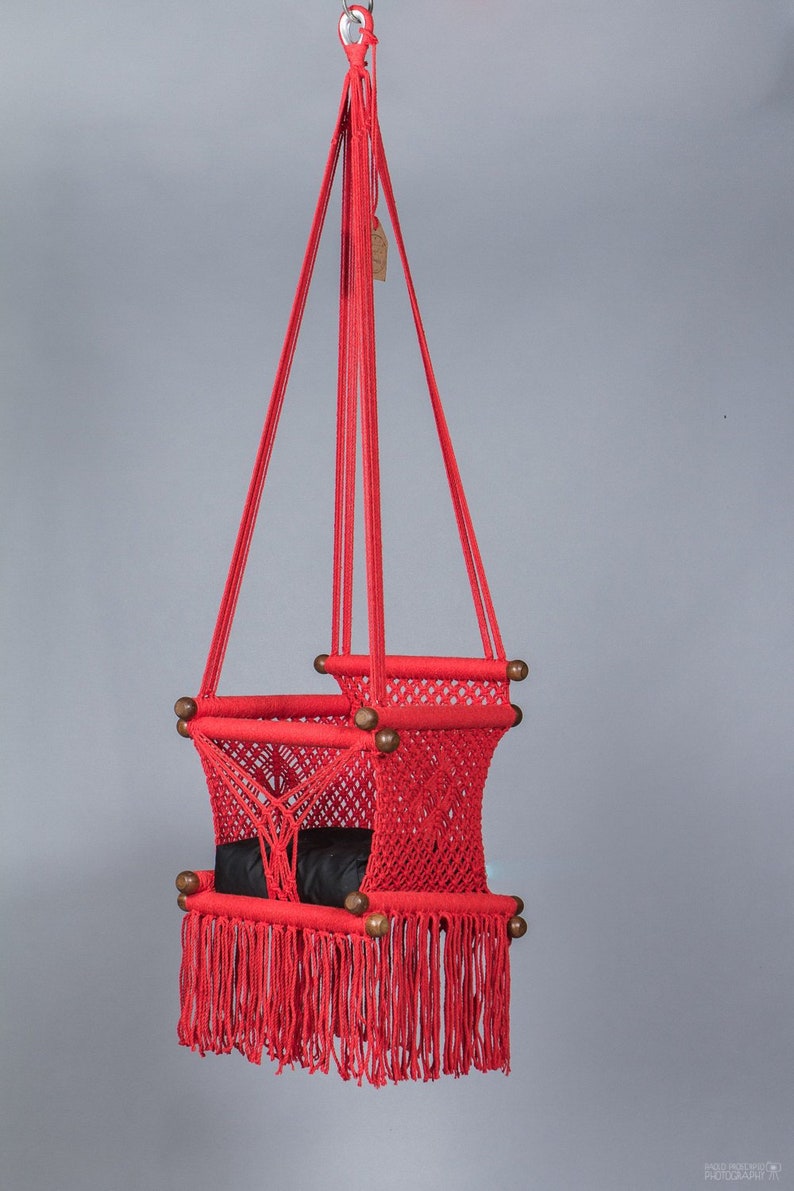 Baby Swing Chair in Macrame Made in Red Color Cotton and Etsy