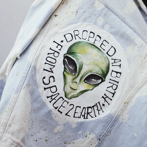ALIEN denim jacket // Hand-painted denim jacket // custom jacket// alien denim jacket/ one of a kind denim jacket/ handpainted denim