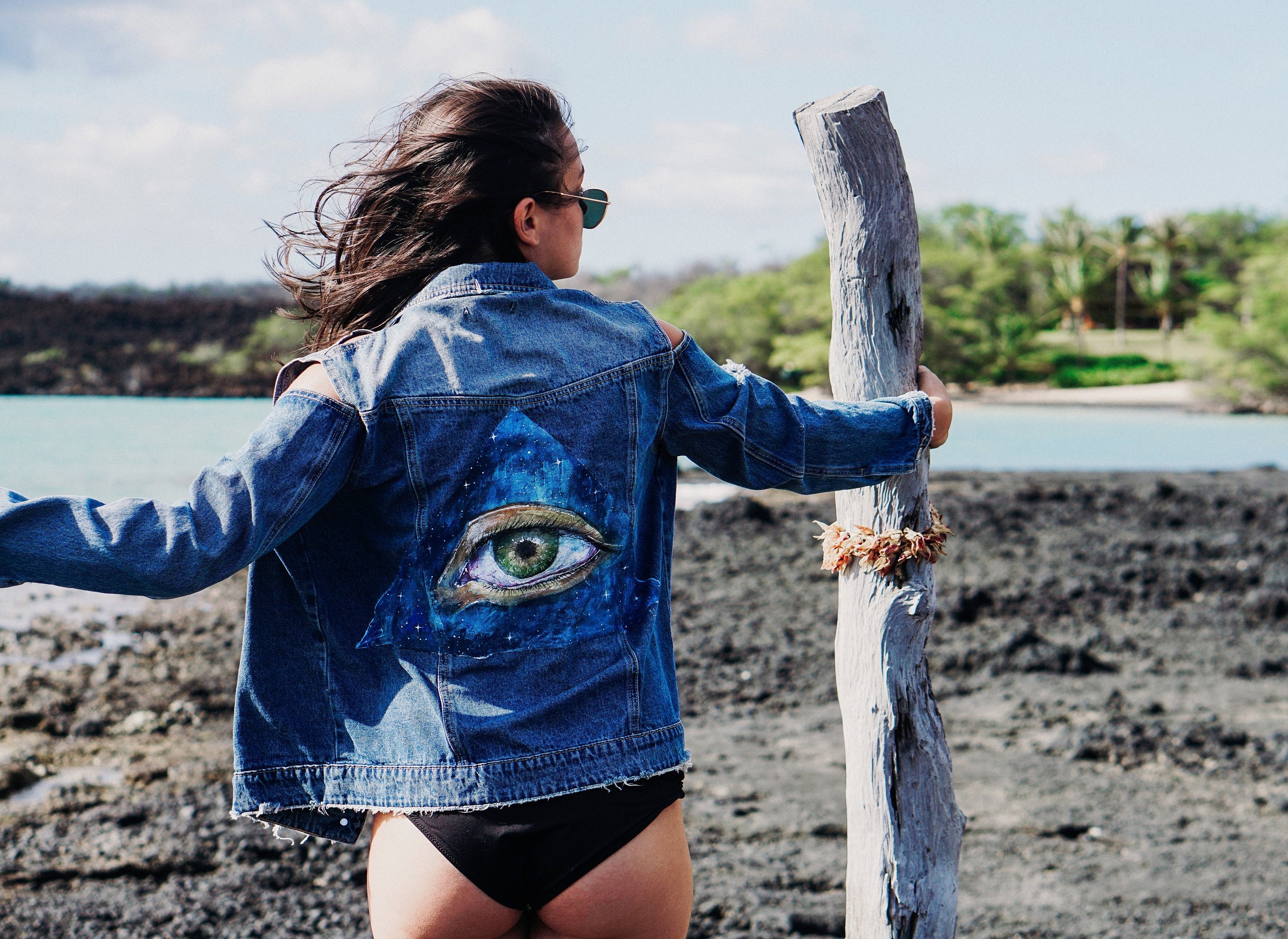 ALL SEEING EYE Hand-painted Denim Jacket/ Unique Design/ One of a