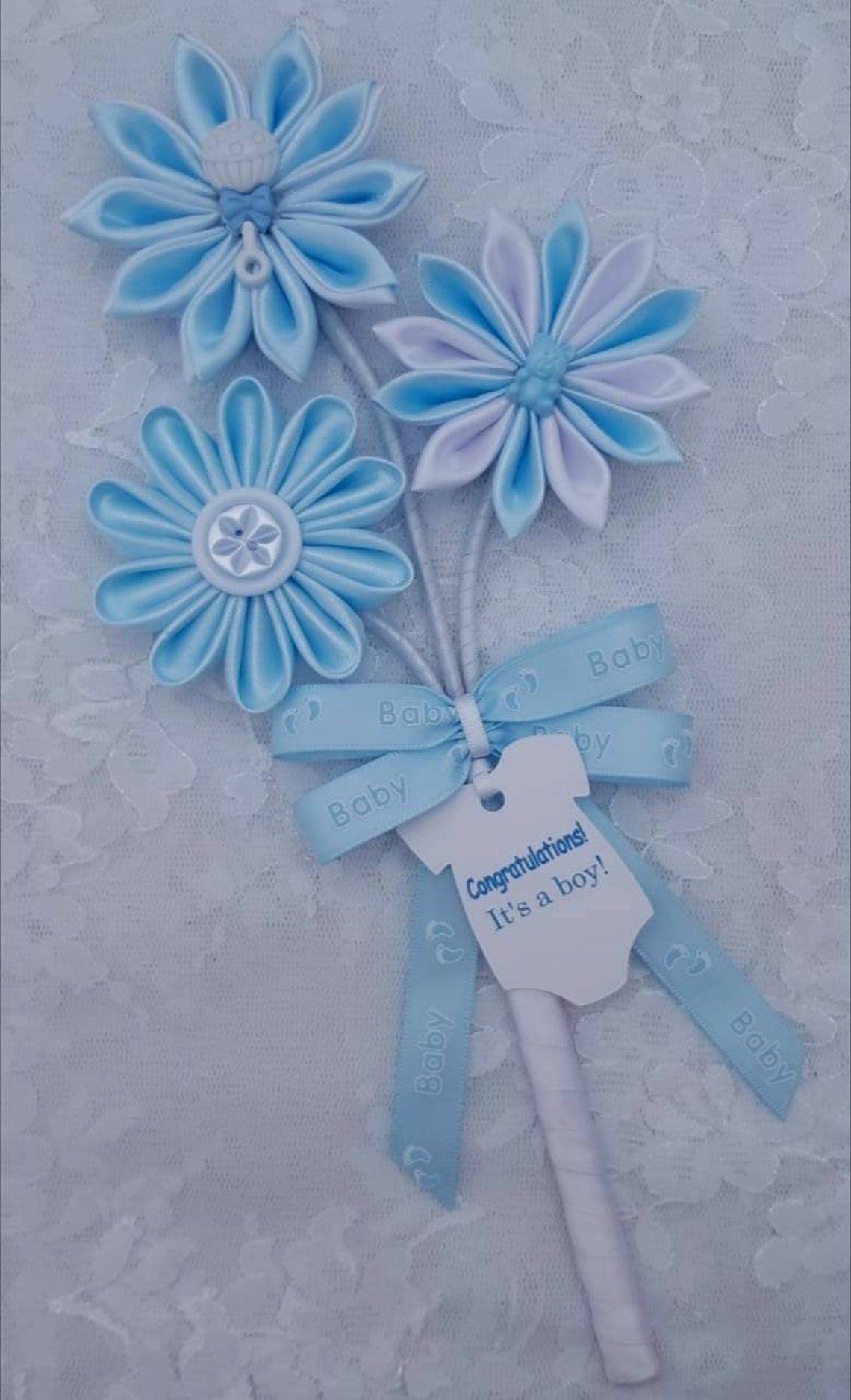 Baby Boy Gift Blue Flower Arrangement Baby Keepsake New Etsy