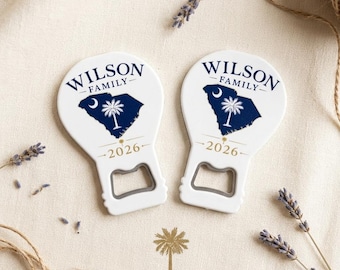 Personalized Bottle Opener Magnet, Custom State Shape Souvenir, Military Retirement Gift