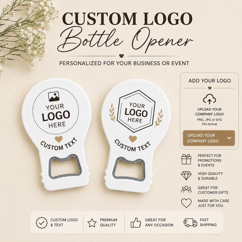 Personalized promotional swag giveaway magnet with a clean brand logo, perfect as a functional realtor favor or promotional corporate event token.