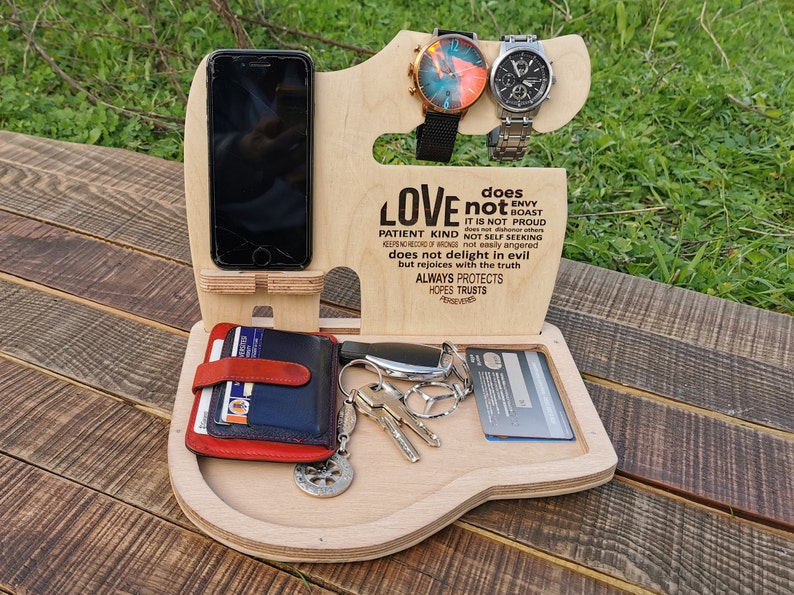 Charging Station Wooden Phone Stand Gifts for Husband Personalized Fathers Day Gift from Daughter Dads Birthday Gift Mens Birthday Gift