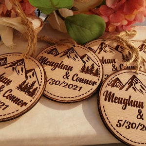 Custom Mr & Mrs. Wedding Ornaments – Personalized Wood Favors for Guests