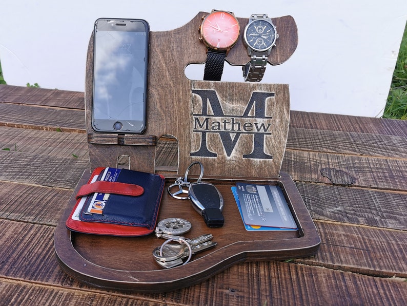 Charging Station Wooden Phone Stand Gifts for Husband Personalized Fathers Day Gift from Daughter Dads Birthday Gift Mens Birthday Gift
