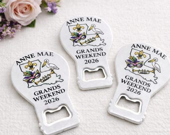 Personalized Mardi Gras Bottle Opener Magnet, Custom Grands Weekend Favor, New Orleans Souvenir, Favor for guest