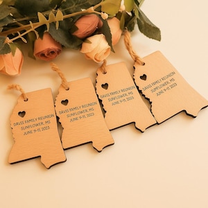 personalized family reunion favor – engraved wood magnet, custom state shape keepsake for guests, perfect for family gatherings