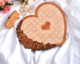 Alternative Wedding Guest Book Heart Puzzle, Boho Wedding Decor, guest book alternative wedding, Heart Form Wedding reception sign guestbook