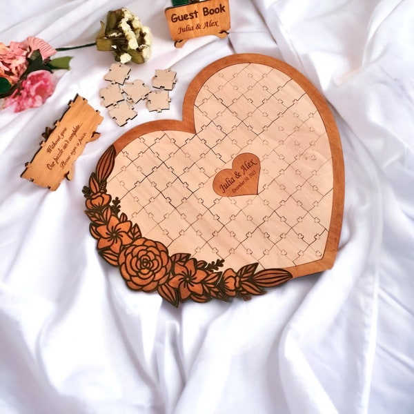 Alternative Wedding Guest Book Heart Puzzle, Boho Wedding Decor, Wood Wedding Puzzle Sign, Wedding Jigsaw, Wedding Gift, gästebuch hochzeit