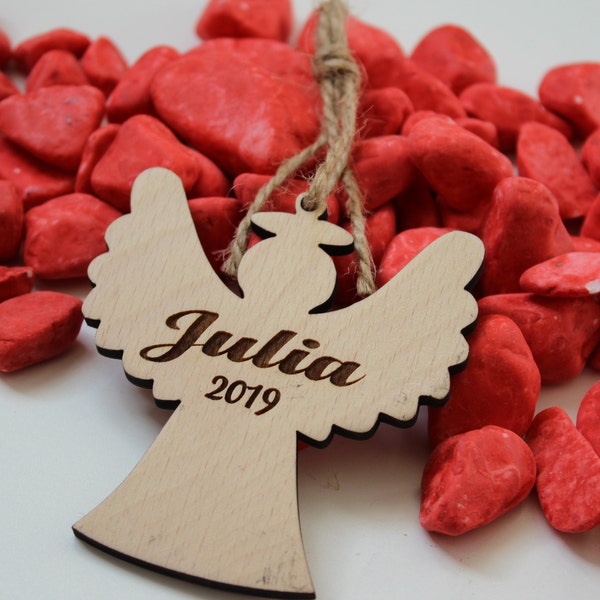 20 Pcs Angel Christmas Ornaments, Wood Baptism Favors, Custom Wood Ornaments Bulk, Engraved Wood Ornaments, Bulk Chrismtas Gifts