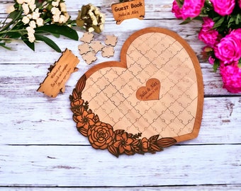 Wedding Guest Book, Guestbook sign puzzle, Heart Shape Guest Book, Rustic GuestBook, Wedding Guest Book Alternative, Boho Wedding Guest Book