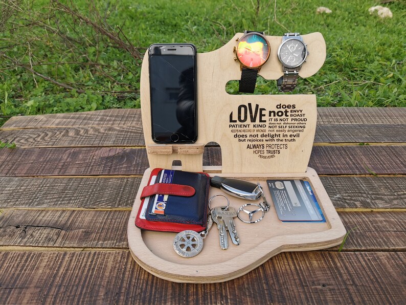 Charging Station Wooden Phone Stand Gifts for Husband Personalized Fathers Day Gift from Daughter Dads Birthday Gift Mens Birthday Gift