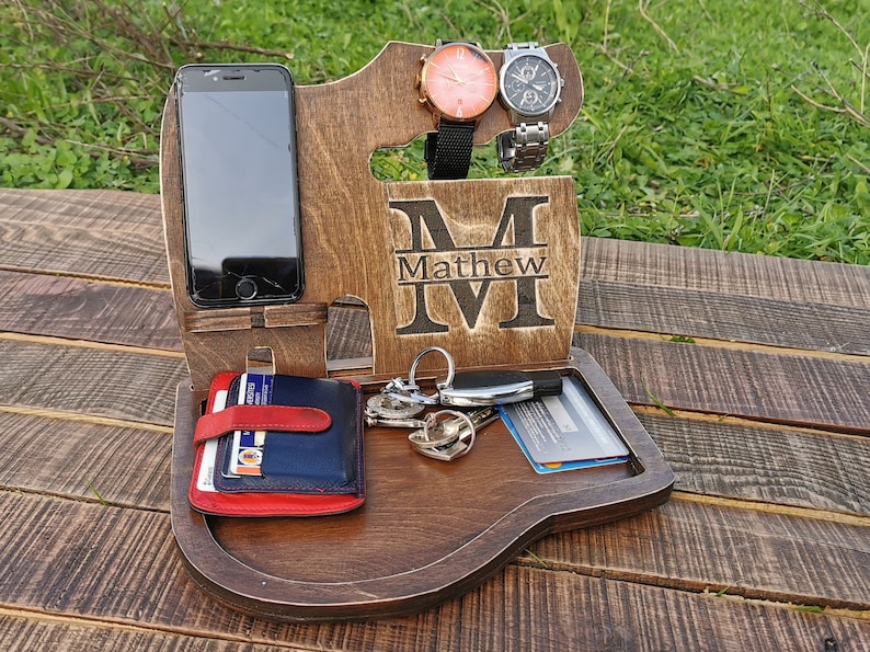 Charging Station Wooden Phone Stand Gifts for Husband Personalized Fathers Day Gift from Daughter Dads Birthday Gift Mens Birthday Gift
