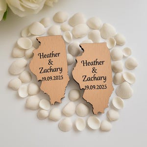 Imán estatal personalizado, recuerdo rústico de boda, recuerdo de mapa grabado para invitados