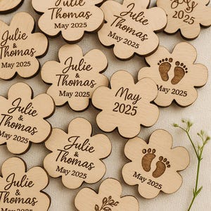 Rustic Flower Wedding Magnet Favors – Custom Engraved Wood Keepsakes in Bulk