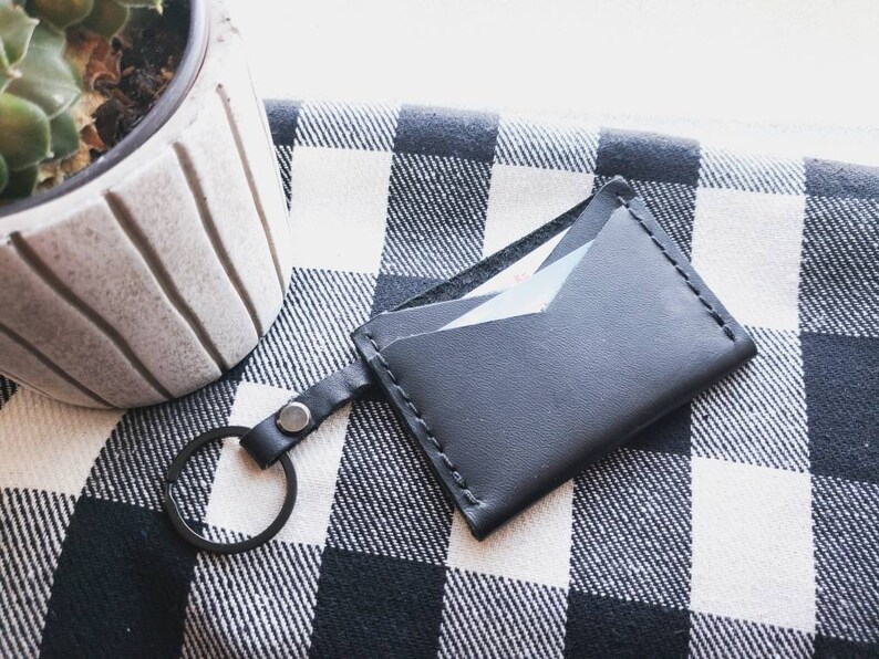Her Leather Keychain Wallet Keychain Wallet Mocha Grey Gift for Him Full Grain Vuzzi Leather Leather Card Wallet Black