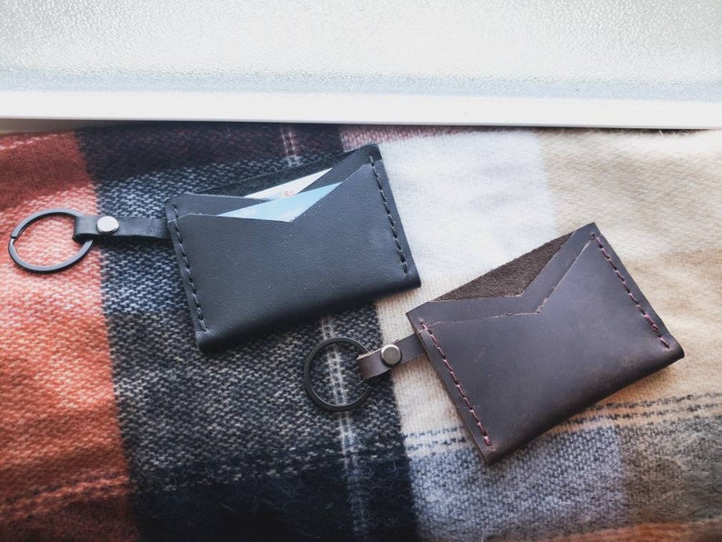 Her Leather Keychain Wallet Keychain Wallet Mocha Grey Gift for Him Full Grain Vuzzi Leather Leather Card Wallet Black