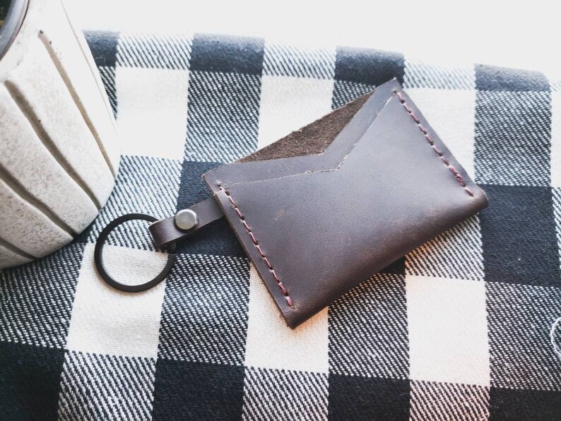 Her Leather Keychain Wallet Keychain Wallet Mocha Grey Gift for Him Full Grain Vuzzi Leather Leather Card Wallet Black