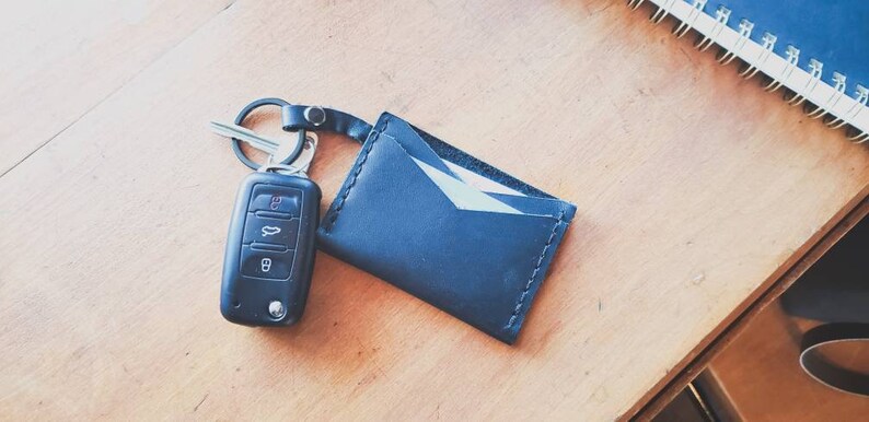 Her Leather Keychain Wallet Keychain Wallet Mocha Grey Gift for Him Full Grain Vuzzi Leather Leather Card Wallet Black