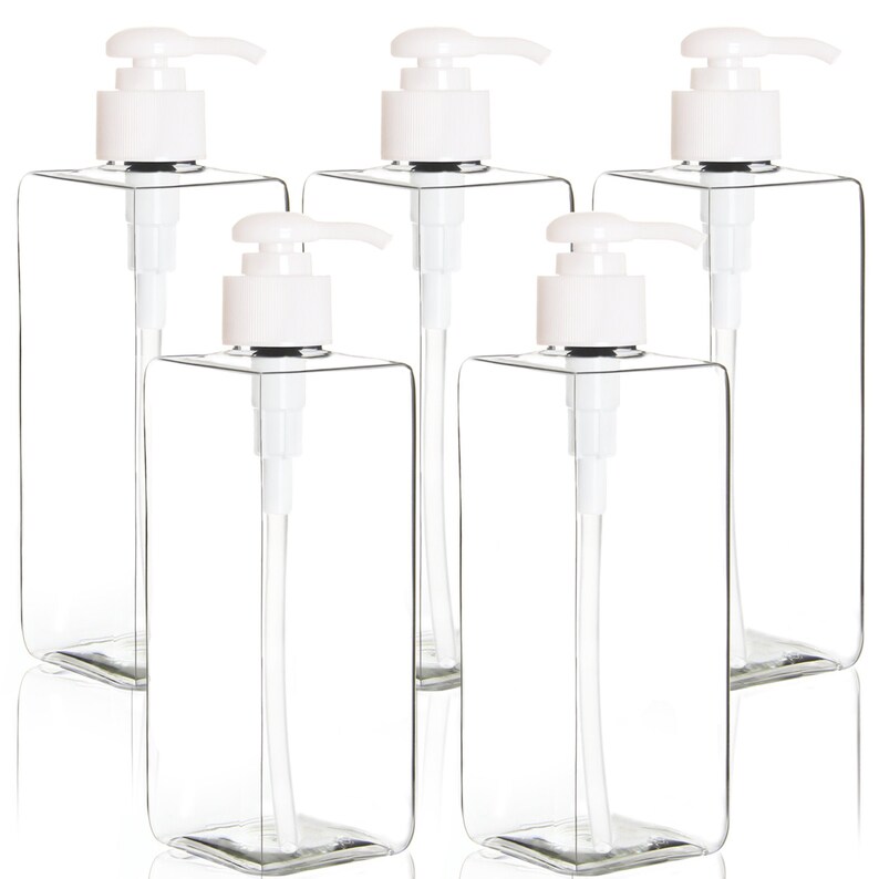 Youngever 5 Pack Clear Plastic Square Pump Bottles 16 Ounce Etsy